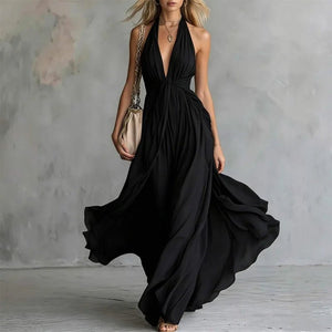 Women’s Boho Flowy Maxi Dress – Deep V-Neck High Waist Sleeveless Vacation Dress - ORYMERE