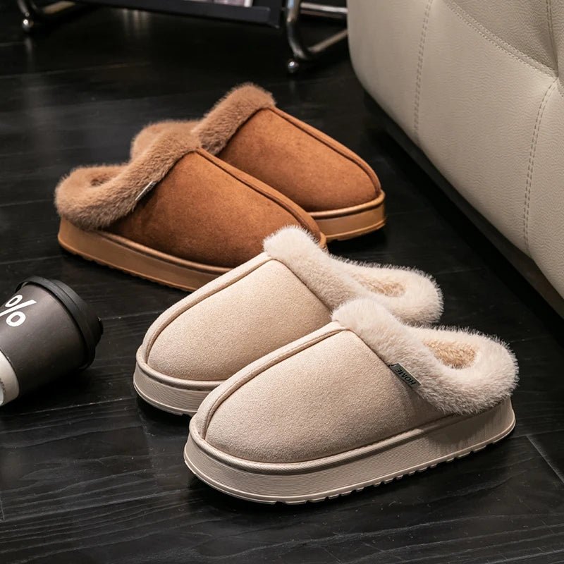 Women’s Fluffy Winter Slippers – Warm Faux Suede House Shoes with Thick EVA Sole - ORYMERE