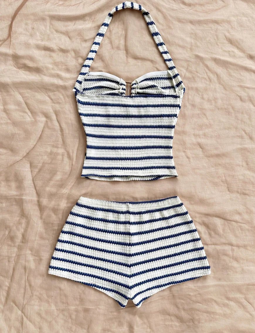 Women's Knit Halter Top & Shorts Two-Piece Outfit | Summer Beach Tracksuit - ORYMERE