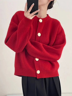 Women’s O-Neck Knit Cardigan – Button Front Long Sleeve Sweater for Fall & Winter - ORYMERE