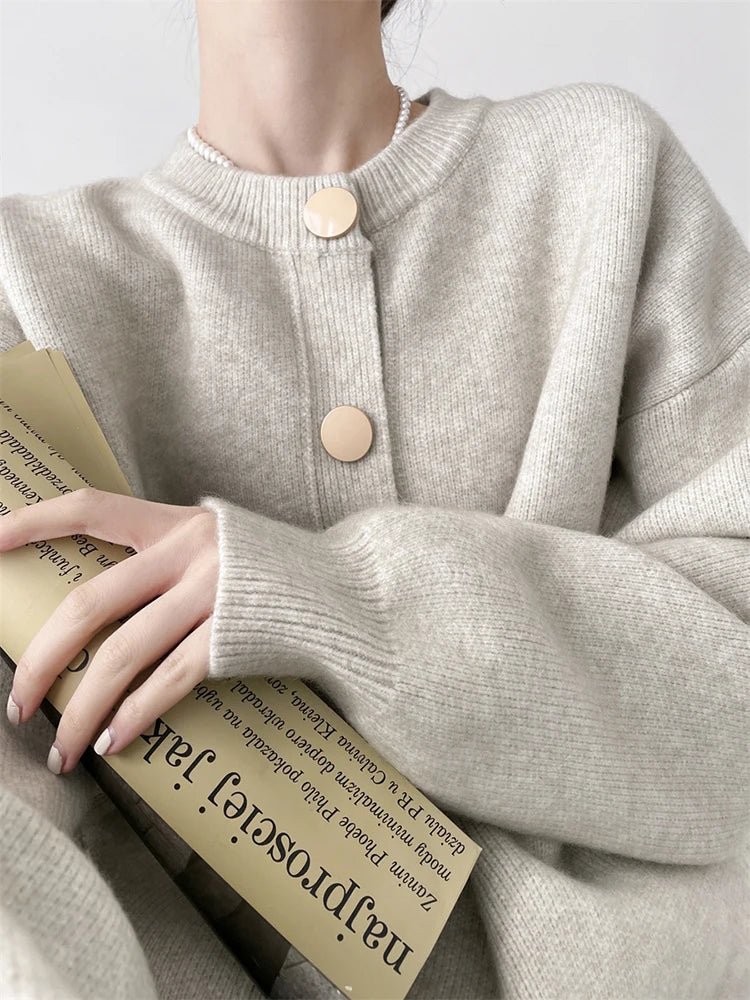 Women’s O-Neck Knit Cardigan – Button Front Long Sleeve Sweater for Fall & Winter - ORYMERE
