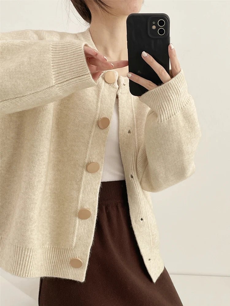 Women’s O-Neck Knit Cardigan – Button Front Long Sleeve Sweater for Fall & Winter - ORYMERE