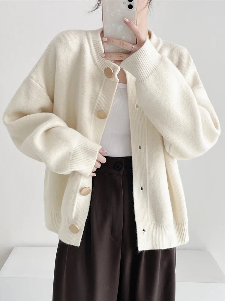 Women’s O-Neck Knit Cardigan – Button Front Long Sleeve Sweater for Fall & Winter - ORYMERE