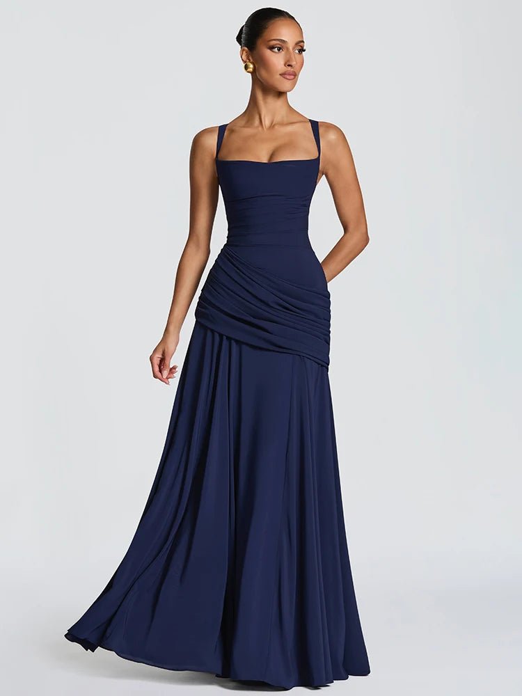 Women’s Off-Shoulder Backless Maxi Dress – Ruched Bodycon Long Party Dress - ORYMERE