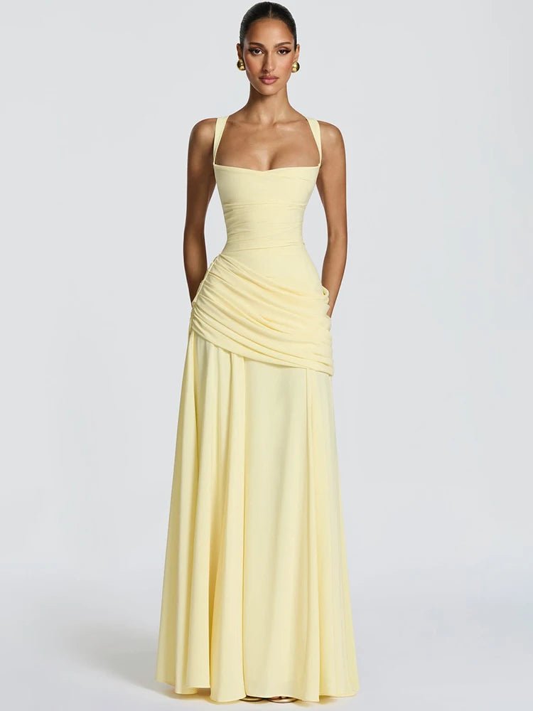 Women’s Off-Shoulder Backless Maxi Dress – Ruched Bodycon Long Party Dress - ORYMERE