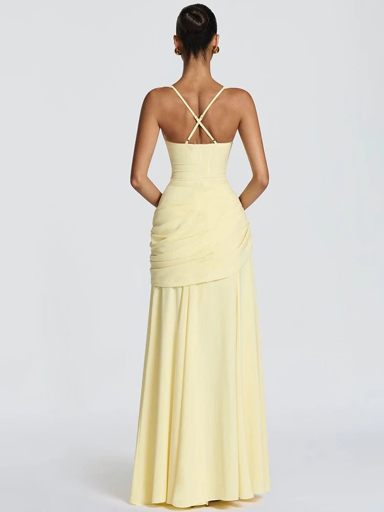 Women’s Off-Shoulder Backless Maxi Dress – Ruched Bodycon Long Party Dress - ORYMERE