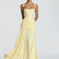 Women’s Off-Shoulder Backless Maxi Dress – Ruched Bodycon Long Party Dress - ORYMERE