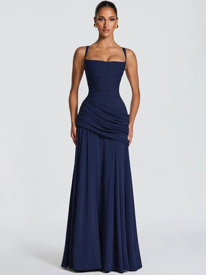 Women’s Off-Shoulder Backless Maxi Dress – Ruched Bodycon Long Party Dress - ORYMERE