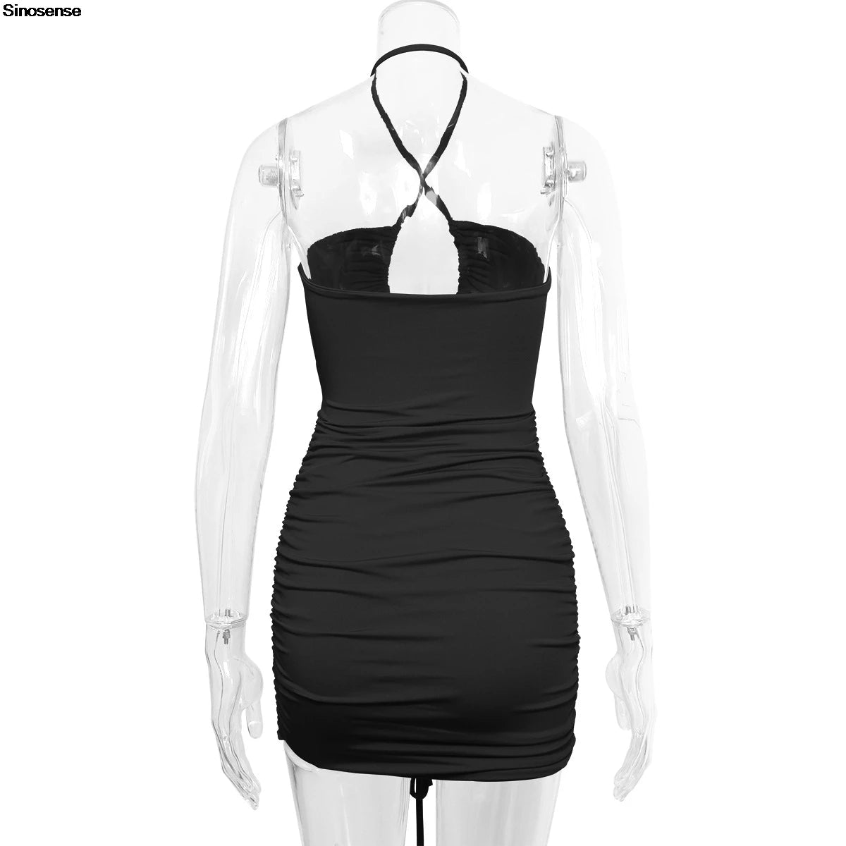 Women’s Ruched Bodycon Mini Dress – Criss Cross Halter Cut Out Y2K Party Dress - ORYMERE