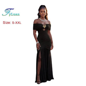 Women’s Strapless Maxi Dress – Off Shoulder Side Slit Evening Gown for Summer Events - ORYMERE