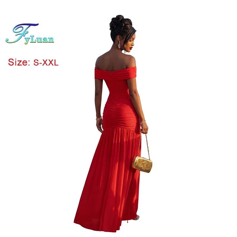 Women’s Strapless Maxi Dress – Off Shoulder Side Slit Evening Gown for Summer Events - ORYMERE