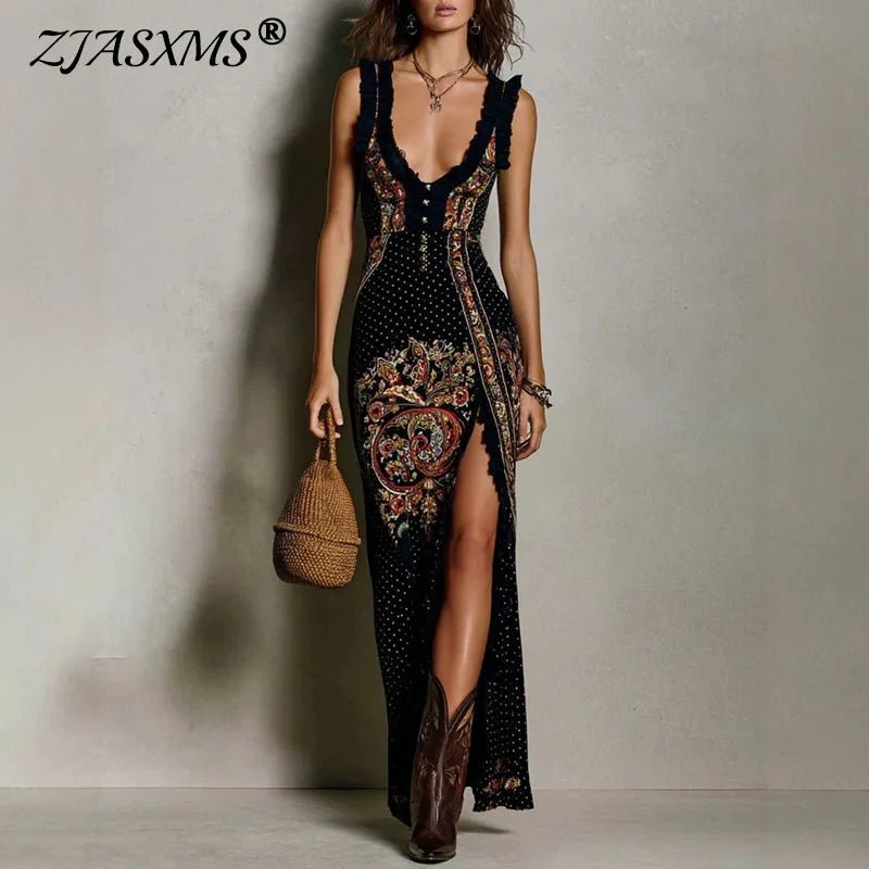 Women’s Strapless Maxi Dress – Off Shoulder Side Slit Evening Gown for Summer Events - ORYMERE