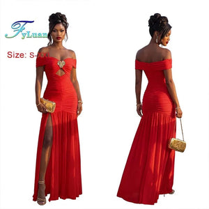 Women’s Strapless Maxi Dress – Off Shoulder Side Slit Evening Gown for Summer Events - ORYMERE