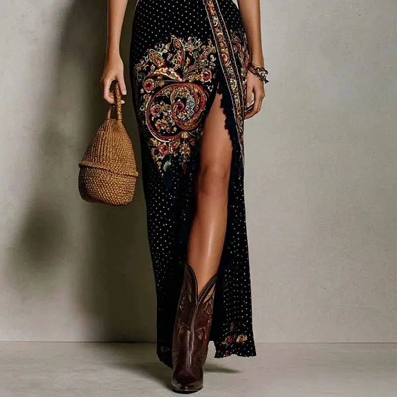 Women’s Strapless Maxi Dress – Off Shoulder Side Slit Evening Gown for Summer Events - ORYMERE